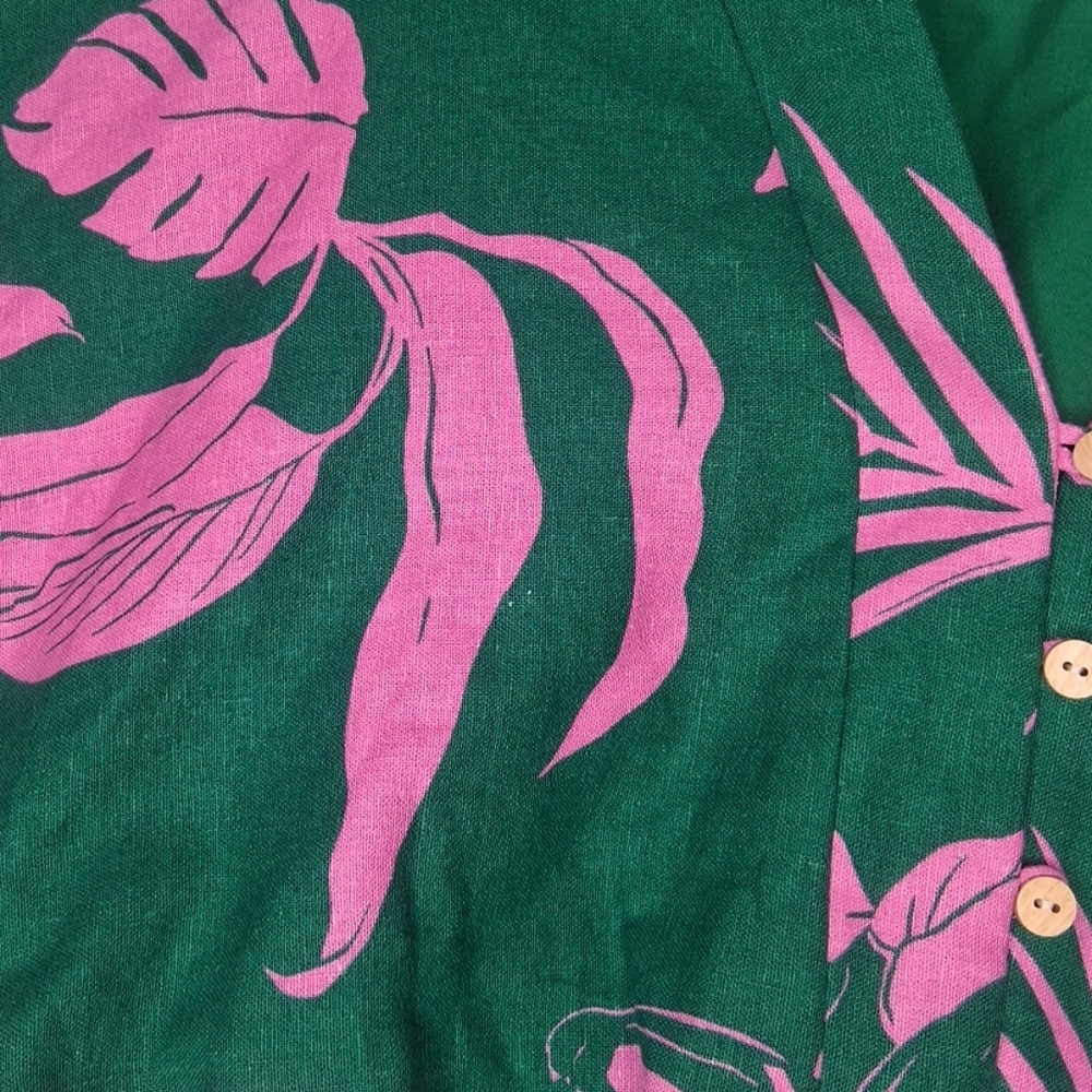 Maison d 'Amelie Paris Cropped Top Green & Pink Leaf Tropical Print M - Picture 13 of 16